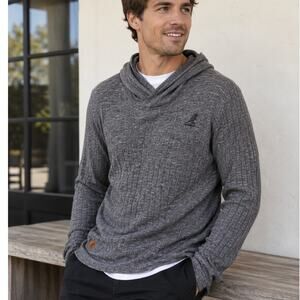 Kangol Mens L Hooded Rib Knit Sweater Gray Hacci Pullover Stretch Streetwear